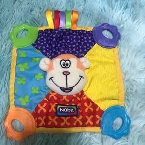 Nuby Monkey Baby Lovey Teether Security Blanket Squeaker in Monkey 8" Square